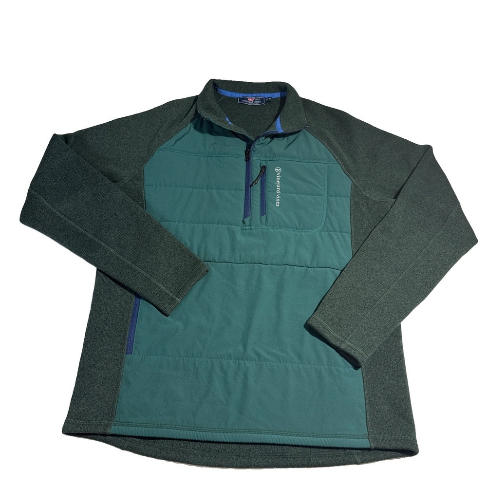 Men's Vineyard Vines PerformanceQuarter-Zip Pullover Green and Blue Size Medium